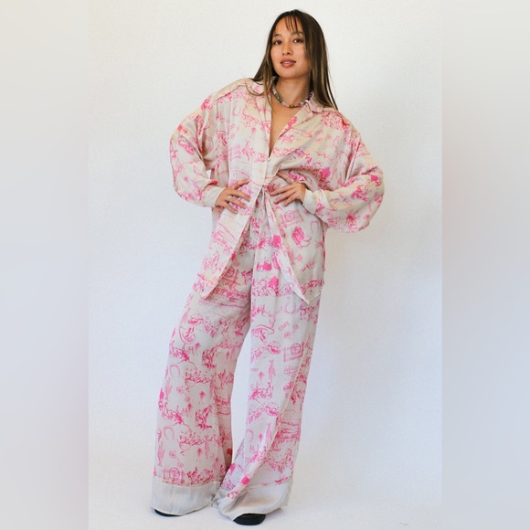 NWOT Free People western print pajama set in pink size XL - Picture 6 of 15